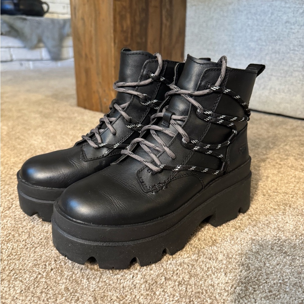 UGG Black Platform Lace-Up Boots